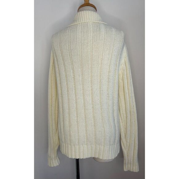 Vintage Sears Button Sweater Cable Knit Cardigan Cream Pockets Cobain M Grunge - Picture 5 of 5